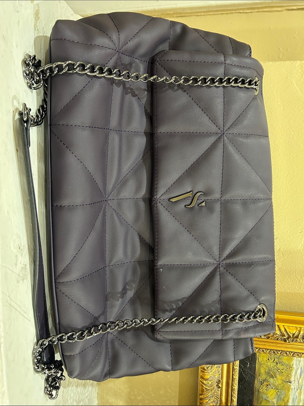 Simply Vera by Vera Wang Quilted Dark Purple Shoulder Bag with Chain Strap